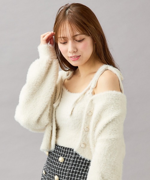 INGNI（イング）の「フェザーショート丈ニットカーディガン＋肩リボンキャミSET（アンサンブル・レディース・グレー系その他/アイボリー/ピンク・M）」の22枚目の写真