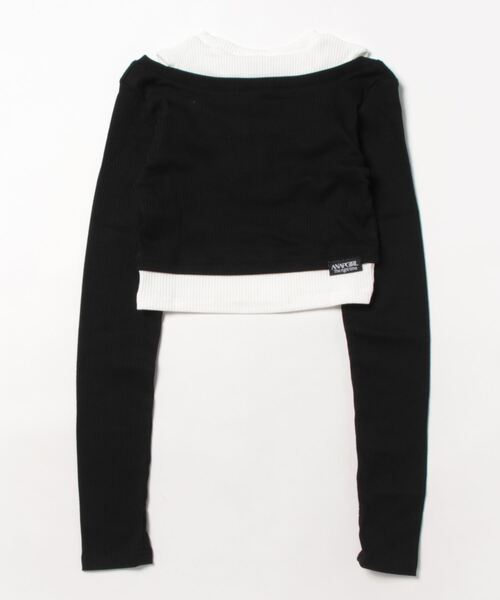 ANAP GiRL(アナップガール)の「レイヤード風リブトップス(Tシャツ/カットソー・キッズ・ブラック/ラベンダー・XS/M/S)」の3枚目の写真