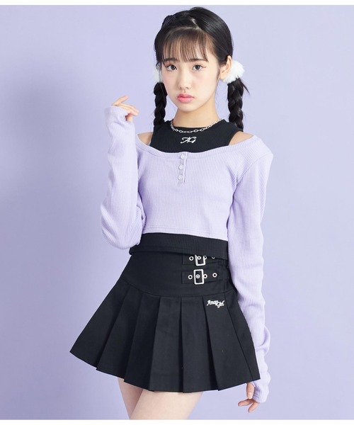 ANAP GiRL(アナップガール)の「レイヤード風リブトップス(Tシャツ/カットソー・キッズ・ブラック/ラベンダー・XS/M/S)」の2枚目の写真