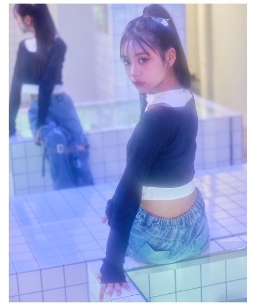 ANAP GiRL(アナップガール)の「レイヤード風リブトップス(Tシャツ/カットソー・キッズ・ブラック/ラベンダー・XS/M/S)」の12枚目の写真