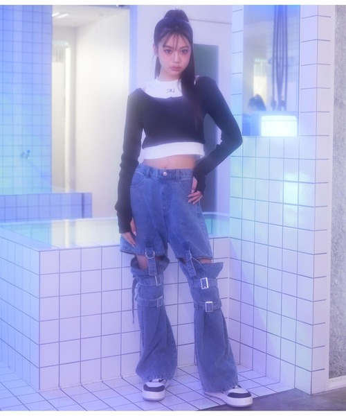 ANAP GiRL(アナップガール)の「レイヤード風リブトップス(Tシャツ/カットソー・キッズ・ブラック/ラベンダー・XS/M/S)」の18枚目の写真