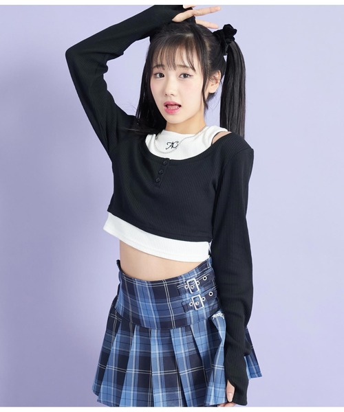 ANAP GiRL(アナップガール)の「レイヤード風リブトップス(Tシャツ/カットソー・キッズ・ブラック/ラベンダー・XS/M/S)」の19枚目の写真