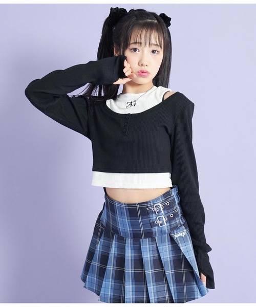 ANAP GiRL(アナップガール)の「レイヤード風リブトップス(Tシャツ/カットソー・キッズ・ブラック/ラベンダー・XS/M/S)」の20枚目の写真