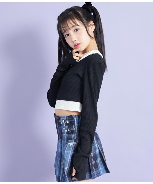 ANAP GiRL(アナップガール)の「レイヤード風リブトップス(Tシャツ/カットソー・キッズ・ブラック/ラベンダー・XS/M/S)」の21枚目の写真