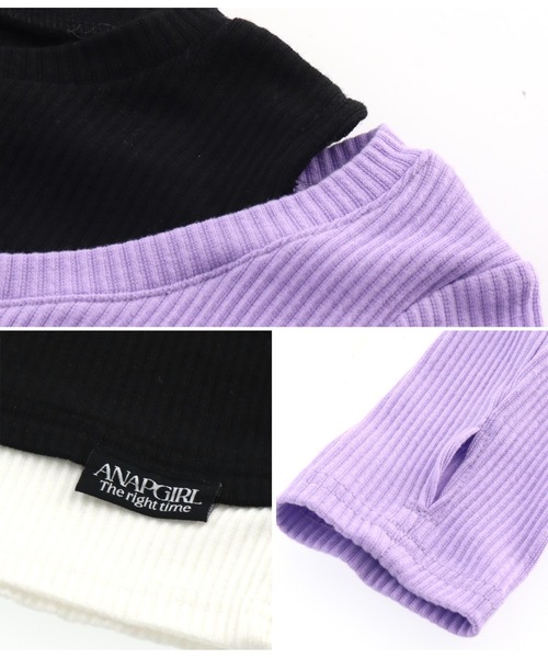 ANAP GiRL(アナップガール)の「レイヤード風リブトップス(Tシャツ/カットソー・キッズ・ブラック/ラベンダー・XS/M/S)」の4枚目の写真