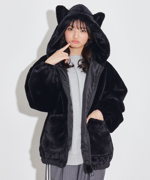 PINK-latte（ピンクラテ）の「◆アニマルエコファーブルゾン（ブルゾン・キッズ・ピンク/ブラック/アイボリー/ブラック系1・14/15 /16）」の3枚目の写真