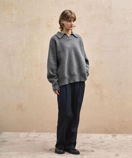 EMMA CLOTHES（エマクローズ）の「ルーズモヘアライクポロニット EMMA CLOTHES（ニット/セーター・メンズ・グレー/ブラック/ブルー/ベージュ・M/L）」の6枚目の写真