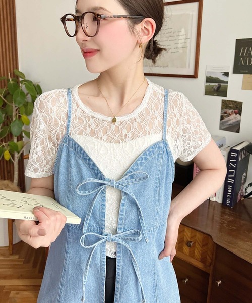 セール】ライトオンスデニムダブルリボンオープンキャミソール