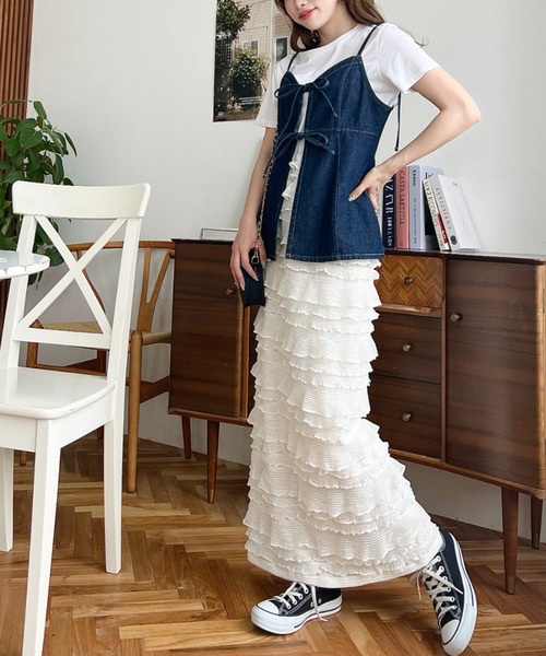 moment+（モーメントプラス）の「ライトオンスデニムダブルリボンオープンキャミソール（キャミソール・レディース・インディゴブルー/サックスブルー/ブラック・L/M）」の20枚目の写真