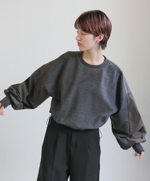 シャンブレー切替ショートスウェット