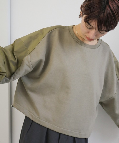 select MOCA（セレクトモカ）の「シャンブレー切替ショートスウェット（スウェット・レディース・アイボリー/グレイッシュベージュ/チャコール・FREE）」の14枚目の写真