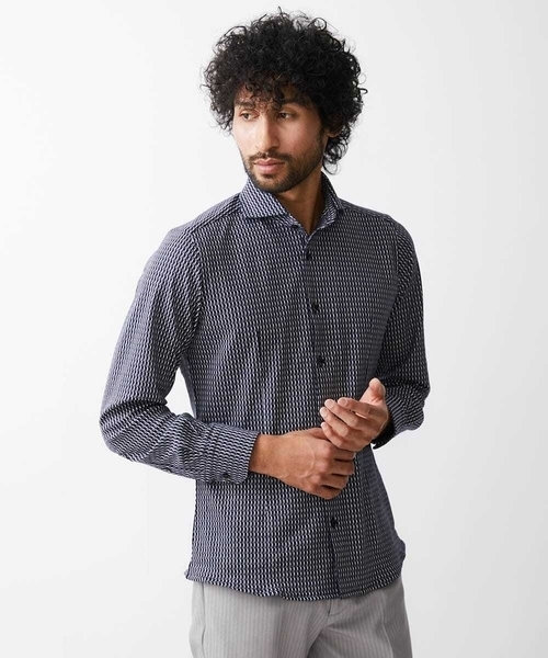 MICHEL KLEIN HOMME (ミッシェルクランオム)の「《日本製》立体柄ストレッチラッセルシャツ(シャツ/ブラウス・メンズ・ネイビー/グレー/ホワイト・MEDIUM/LARGE/X-LARGE)」の3枚目の写真
