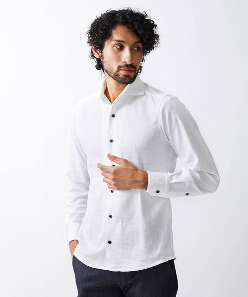 MICHEL KLEIN HOMME (ミッシェルクランオム)の「《日本製》立体柄ストレッチラッセルシャツ(シャツ/ブラウス・メンズ・ネイビー/グレー/ホワイト・MEDIUM/LARGE/X-LARGE)」の8枚目の写真