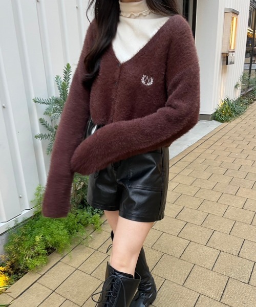 nemne store(ネンネストア)の「ワンポイント刺繍シャギーニットカーディガン(カーディガン/ボレロ・レディース・イエロー/ブラウン/ピンク/アイボリー/ブラック/ライトブルー・フリー)」の21枚目の写真