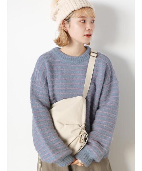 ehka sopo（エヘカソポ）の「ボーダーボリュームスリーブニット（ニット/セーター・レディース・オフホワイト/ピンク/ブルー/キナリ・F）」の3枚目の写真