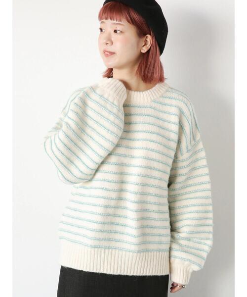 ehka sopo（エヘカソポ）の「ボーダーボリュームスリーブニット（ニット/セーター・レディース・オフホワイト/ピンク/ブルー/キナリ・F）」の9枚目の写真
