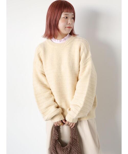 ehka sopo（エヘカソポ）の「ボーダーボリュームスリーブニット（ニット/セーター・レディース・オフホワイト/ピンク/ブルー/キナリ・F）」の10枚目の写真