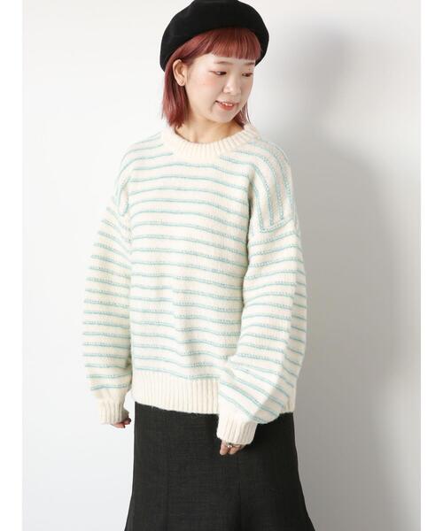 ehka sopo（エヘカソポ）の「ボーダーボリュームスリーブニット（ニット/セーター・レディース・オフホワイト/ピンク/ブルー/キナリ・F）」の16枚目の写真