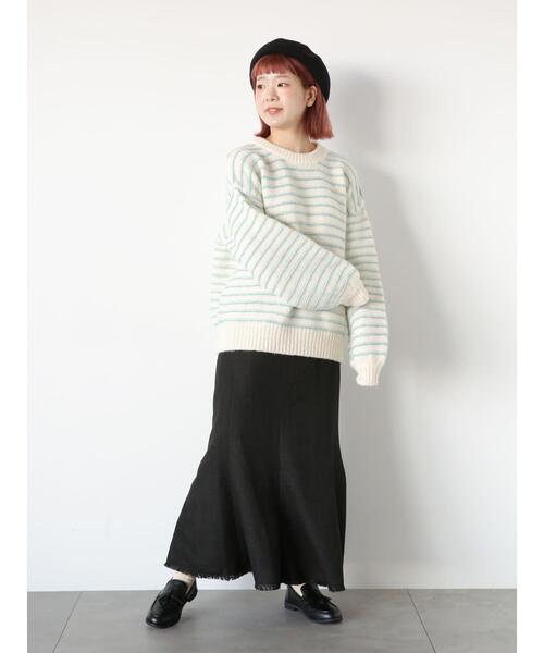 ehka sopo（エヘカソポ）の「ボーダーボリュームスリーブニット（ニット/セーター・レディース・オフホワイト/ピンク/ブルー/キナリ・F）」の18枚目の写真