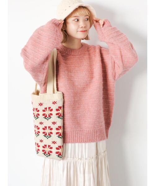 ehka sopo（エヘカソポ）の「ボーダーボリュームスリーブニット（ニット/セーター・レディース・オフホワイト/ピンク/ブルー/キナリ・F）」の19枚目の写真