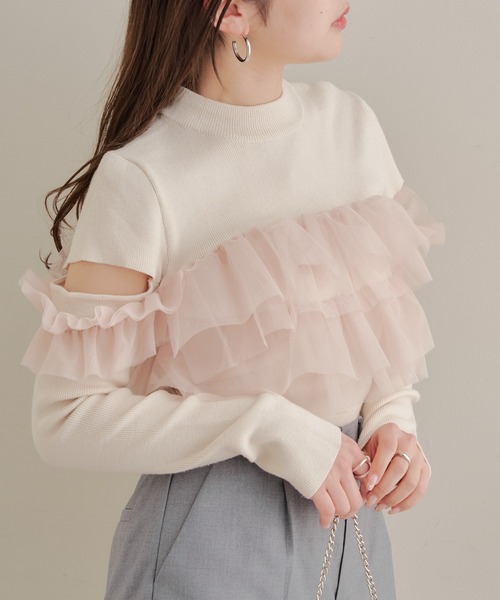Chico（チコ）の「【2WAY】チュールレイヤードニット（ニット/セーター・レディース・ホワイト系その他/ホワイト系その他2/ホワイト/ネイビー・FREE）」の17枚目の写真