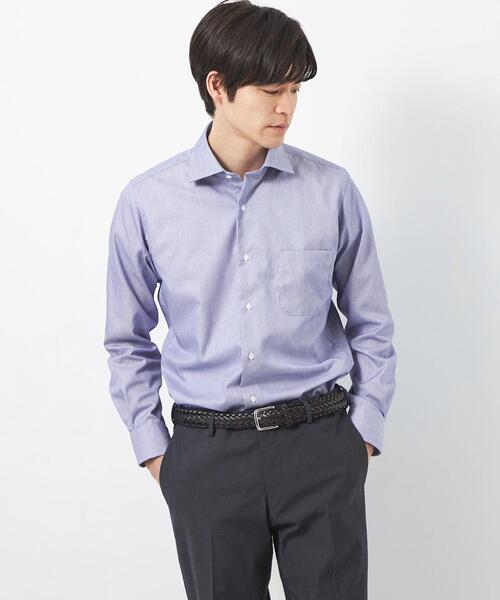 green label relaxing（グリーンレーベルリラクシング）の「コットン ナローストライプ スリム ショートワイド ドレスシャツ -イージーアイロン-（シャツ/ブラウス・メンズ・イエロー/ネイビー/ライラック・42cm/39cm/43cm/40cm/41cm/37cm/38cm）」の2枚目の写真