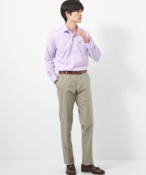 green label relaxing（グリーンレーベルリラクシング）の「コットン ナローストライプ スリム ショートワイド ドレスシャツ -イージーアイロン-（シャツ/ブラウス・メンズ・イエロー/ネイビー/ライラック・42cm/39cm/43cm/40cm/41cm/37cm/38cm）」の8枚目の写真