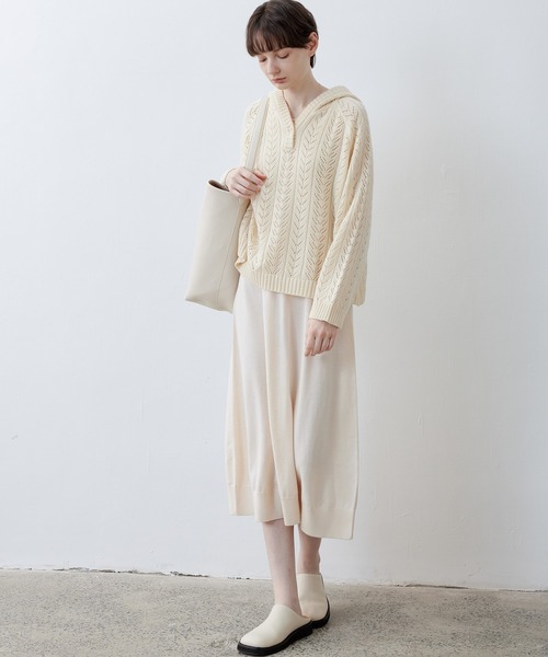 tageechita（タジチタ）の「【tageechita】フレアニットワンピース（ワンピース・レディース・ライトベージュ/ブラック・L/M/S）」の3枚目の写真