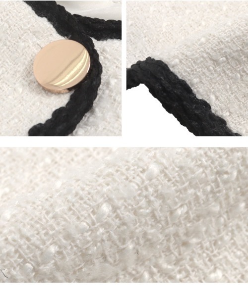KOBE LETTUCE（コウベレタス）の「ボリュームスリーブショート丈ツイードジャケット（ノーカラージャケット・レディース・ホワイト/ブラック/ブラック系その他・M）」の10枚目の写真