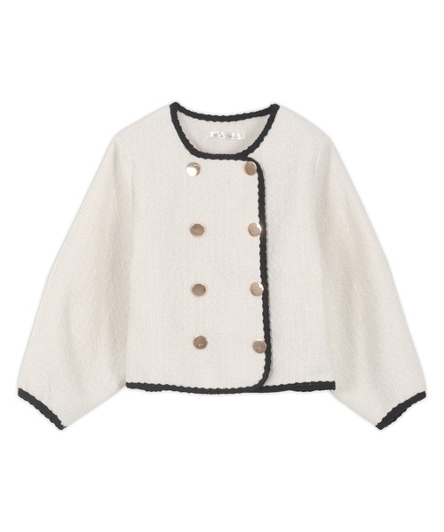 KOBE LETTUCE（コウベレタス）の「ボリュームスリーブショート丈ツイードジャケット（ノーカラージャケット・レディース・ホワイト/ブラック/ブラック系その他・M）」の11枚目の写真