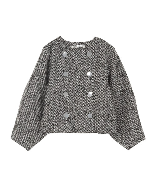 KOBE LETTUCE（コウベレタス）の「ボリュームスリーブショート丈ツイードジャケット（ノーカラージャケット・レディース・ホワイト/ブラック/ブラック系その他・M）」の13枚目の写真