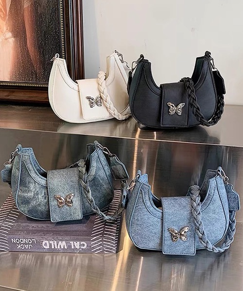 shopnikoniko(ショップニコニコ)の「バタフライ ハーフムーン ショルダーバッグ(ショルダーバッグ・レディース・ホワイト/ブルー系その他/ブラック/ブルー・フリー)」の5枚目の写真