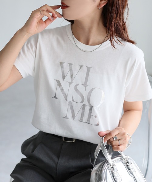 Riberry（リベリー）の「WINSOMEプリントレタリングTシャツ（Tシャツ/カットソー・レディース・オフホワイト/ブラック/ネイビー/ベージュ/ホワイト系/ブラック×ピンク・FREE）」の3枚目の写真