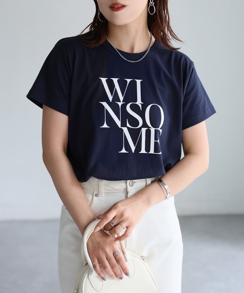 Riberry（リベリー）の「WINSOMEプリントレタリングTシャツ（Tシャツ/カットソー・レディース・オフホワイト/ブラック/ネイビー/ベージュ/ホワイト系/ブラック×ピンク・FREE）」の6枚目の写真