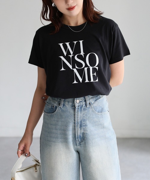 Riberry（リベリー）の「WINSOMEプリントレタリングTシャツ（Tシャツ/カットソー・レディース・オフホワイト/ブラック/ネイビー/ベージュ/ホワイト系/ブラック×ピンク・FREE）」の4枚目の写真