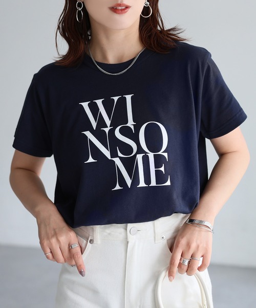 Riberry（リベリー）の「WINSOMEプリントレタリングTシャツ（Tシャツ/カットソー・レディース・オフホワイト/ブラック/ネイビー/ベージュ/ホワイト系/ブラック×ピンク・FREE）」の20枚目の写真