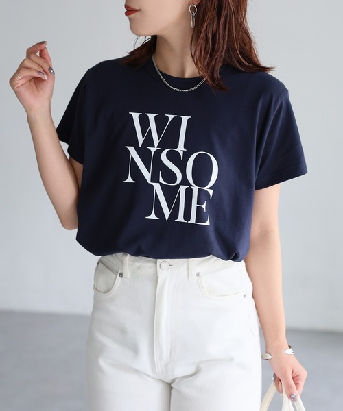 Riberry（リベリー）の「WINSOMEプリントレタリングTシャツ（Tシャツ/カットソー・レディース・オフホワイト/ブラック/ネイビー/ベージュ/ホワイト系/ブラック×ピンク・FREE）」の19枚目の写真