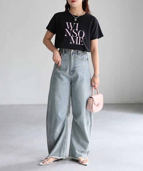 Riberry（リベリー）の「WINSOMEプリントレタリングTシャツ（Tシャツ/カットソー・レディース・オフホワイト/ブラック/ネイビー/ベージュ/ホワイト系/ブラック×ピンク・FREE）」の17枚目の写真