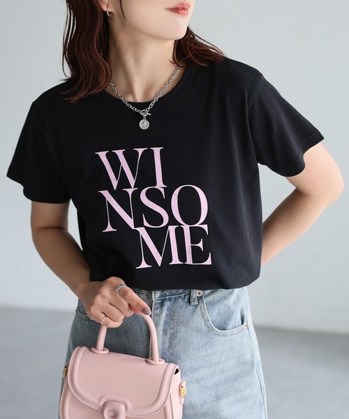 Riberry（リベリー）の「WINSOMEプリントレタリングTシャツ（Tシャツ/カットソー・レディース・オフホワイト/ブラック/ネイビー/ベージュ/ホワイト系/ブラック×ピンク・FREE）」の15枚目の写真