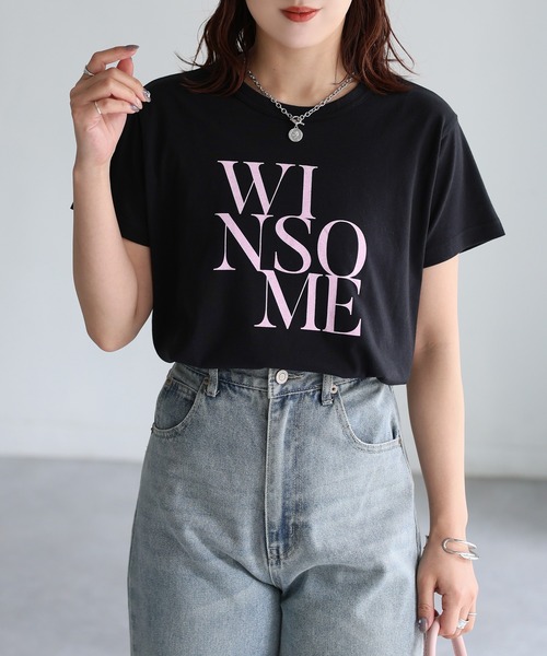 Riberry（リベリー）の「WINSOMEプリントレタリングTシャツ（Tシャツ/カットソー・レディース・オフホワイト/ブラック/ネイビー/ベージュ/ホワイト系/ブラック×ピンク・FREE）」の14枚目の写真
