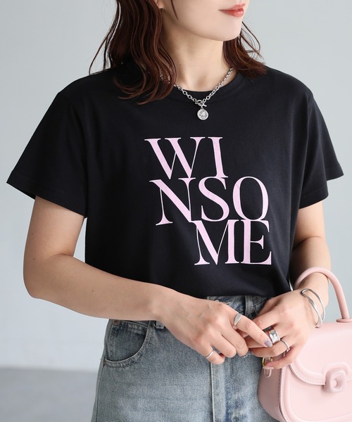 Riberry（リベリー）の「WINSOMEプリントレタリングTシャツ（Tシャツ/カットソー・レディース・オフホワイト/ブラック/ネイビー/ベージュ/ホワイト系/ブラック×ピンク・FREE）」の13枚目の写真