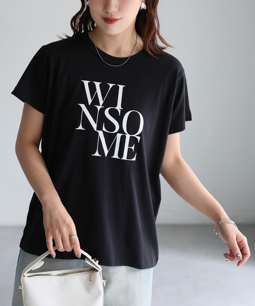 Riberry（リベリー）の「WINSOMEプリントレタリングTシャツ（Tシャツ/カットソー・レディース・オフホワイト/ブラック/ネイビー/ベージュ/ホワイト系/ブラック×ピンク・FREE）」の12枚目の写真
