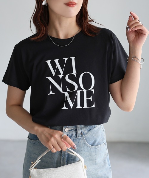 Riberry（リベリー）の「WINSOMEプリントレタリングTシャツ（Tシャツ/カットソー・レディース・オフホワイト/ブラック/ネイビー/ベージュ/ホワイト系/ブラック×ピンク・FREE）」の7枚目の写真