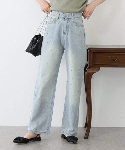 BLUEEAST（ブルーイースト）の「2TYPE ストーン&パールデニムパンツ（デニムパンツ・レディース・ブルー系/ブルー・SMALL/MEDIUM/LARGE）」の4枚目の写真