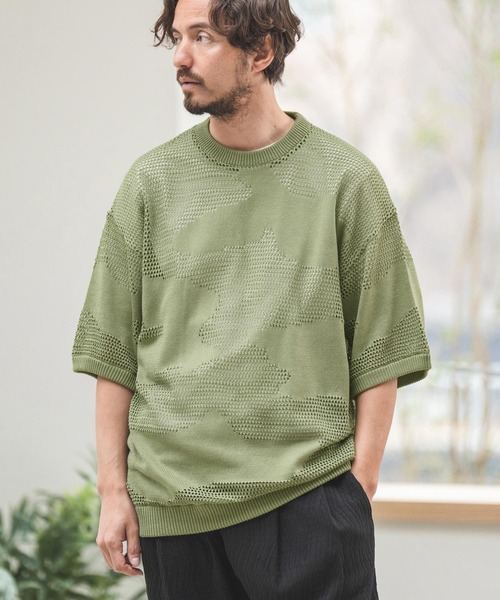 CAMBIO（カンビオ）の「mn2942- メッシュ迷彩柄ニットT（ニット/セーター・メンズ・ブラック/グリーン/ベージュ・M/L/XL）」の3枚目の写真