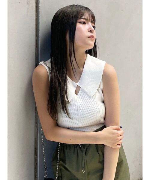 MURUA（ムルーア）の「付け衿2WAYリブニット（ニット/セーター・レディース・ブラック/ボルドー/ホワイト/ブルー・FREE）」の6枚目の写真