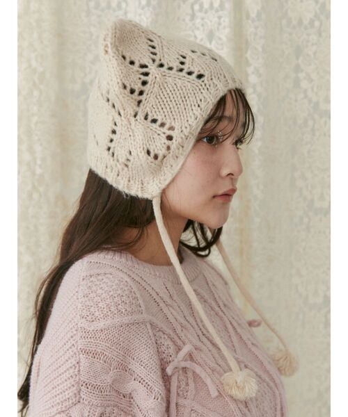 merry jenny（メリージェニー）の「animalポンポンニットcap　アニマルポンポンニットキャップ（ニットキャップ/ビーニー・レディース・ピンク/チャコールグレー/ベージュ・FREE）」の18枚目の写真