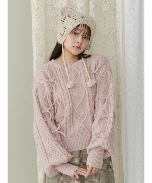 merry jenny（メリージェニー）の「animalポンポンニットcap　アニマルポンポンニットキャップ（ニットキャップ/ビーニー・レディース・ピンク/チャコールグレー/ベージュ・FREE）」の20枚目の写真