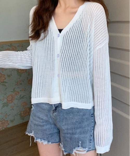 kirakiraShop(キラキラショップ)の「【夏の羽織りに】【着回し万能】メッシュ ニット ショート丈 カーディガン(カーディガン/ボレロ・レディース・ブラック/ブルー/オレンジ/パープル/ホワイト・FREE)」の14枚目の写真