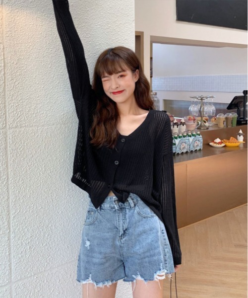 kirakiraShop(キラキラショップ)の「【夏の羽織りに】【着回し万能】メッシュ ニット ショート丈 カーディガン(カーディガン/ボレロ・レディース・ブラック/ブルー/オレンジ/パープル/ホワイト・FREE)」の19枚目の写真